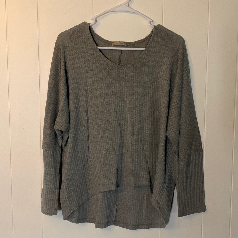 High low waffle knit long sleeve